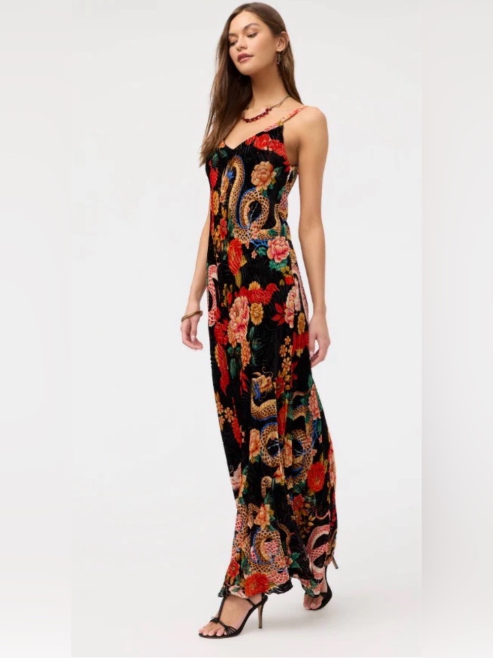 FARM RIO Kanako V-Neck Spaghetti Strap Maxi Dress Burnout Velvet Floral Sz M NWT